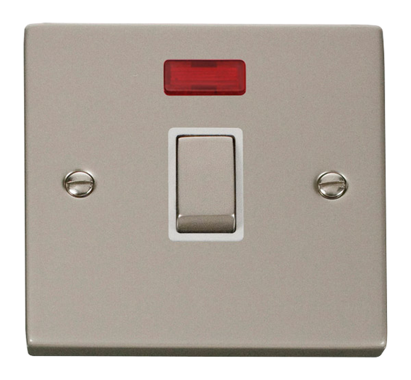Click® Scolmore Deco® VPPN723WH 20A Ingot DP Switch With Neon Pearl Nickel White Insert