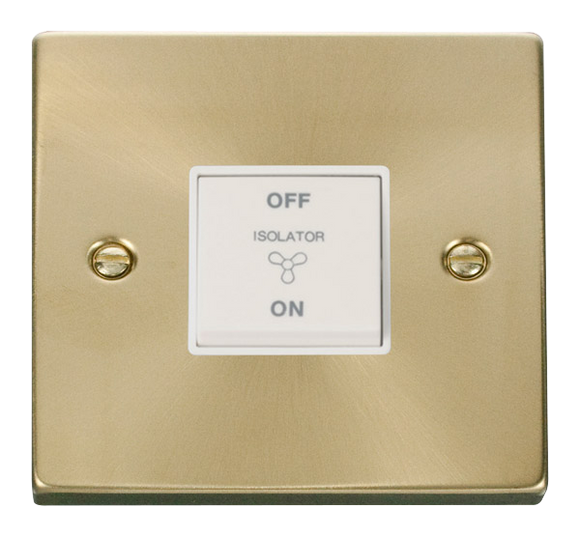 Click® Scolmore Deco® VPSB020WH 10A 3 Pole Fan Isolation Switch Satin Brass White Insert