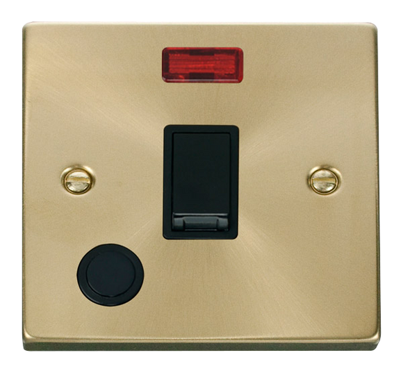 Click® Scolmore Deco® VPSB023BK 20A DP Switch With Neon Satin Brass Black Insert