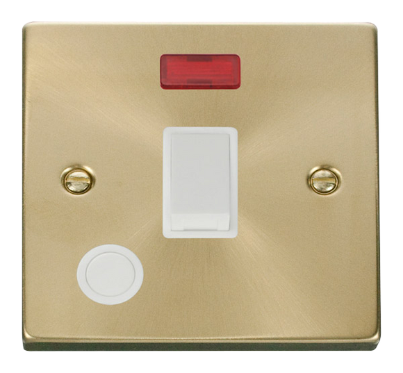 Click® Scolmore Deco® VPSB023WH 20A DP Switch With Neon Satin Brass White Insert