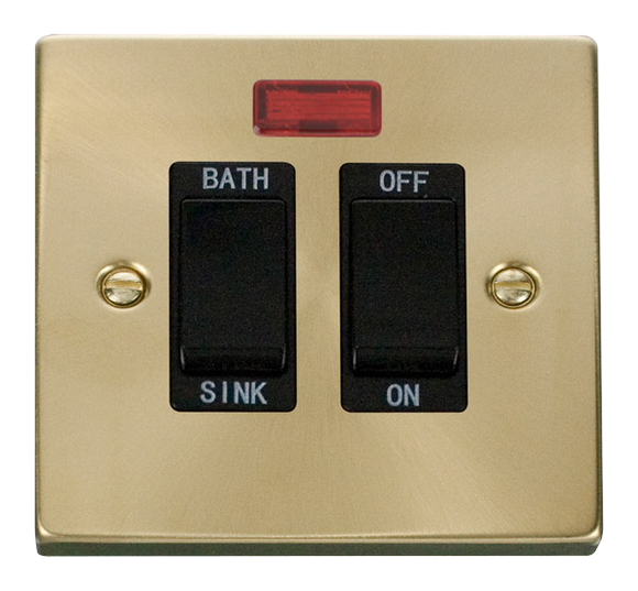 Click® Scolmore Deco® VPSB024BK 20A DP Sink/Bath Switch With Neon Satin Brass Black Insert
