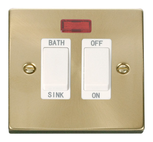 Click® Scolmore Deco® VPSB024WH 20A DP Sink/Bath Switch With Neon Satin Brass White Insert