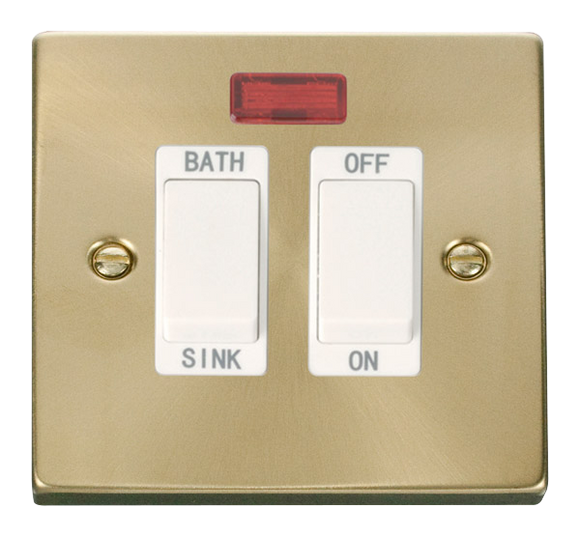 Click® Scolmore Deco® VPSB024WH 20A DP Sink/Bath Switch With Neon Satin Brass White Insert