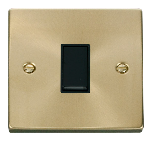 Click® Scolmore Deco® VPSB025BK 10AX 1 Gang Intermediate Plate Switch Satin Brass Black Insert