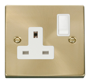 Click® Scolmore Deco® VPSB035WH 13A 1 Gang DP Switched Socket Satin Brass White Insert
