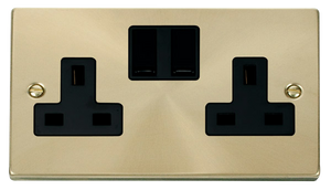 Click® Scolmore Deco® VPSB036BK 13A 2 Gang DP Switched Socket (Twin Earth) Satin Brass Black Insert