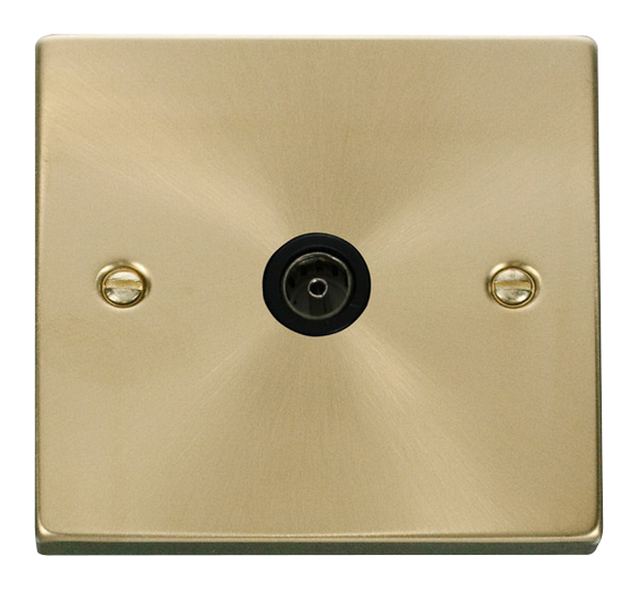 Click® Scolmore Deco® VPSB065BK Single Coaxial Outlet Satin Brass Black Insert
