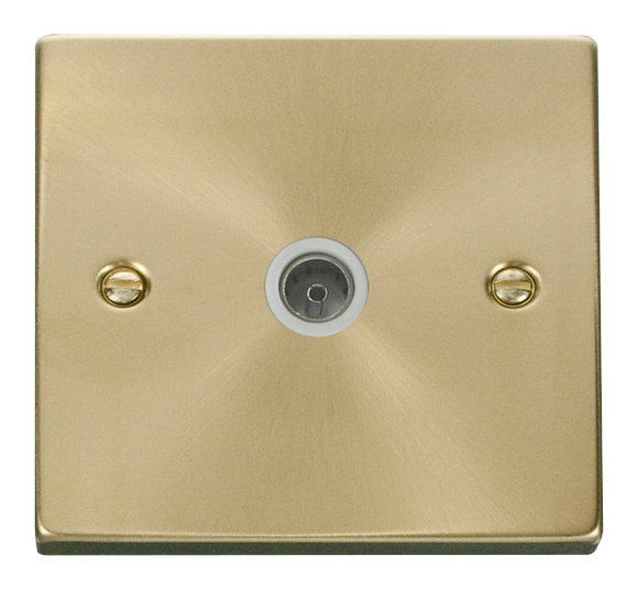 Click® Scolmore Deco® VPSB065WH Single Coaxial Outlet Satin Brass White Insert