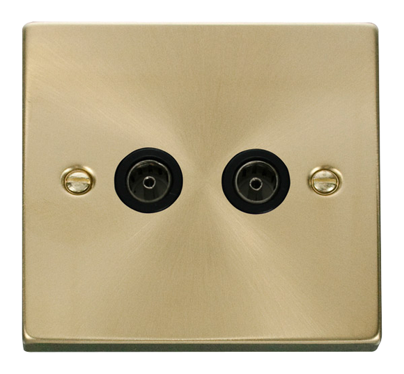 Click® Scolmore Deco® VPSB066BK Twin Coaxial Outlet Satin Brass Black Insert