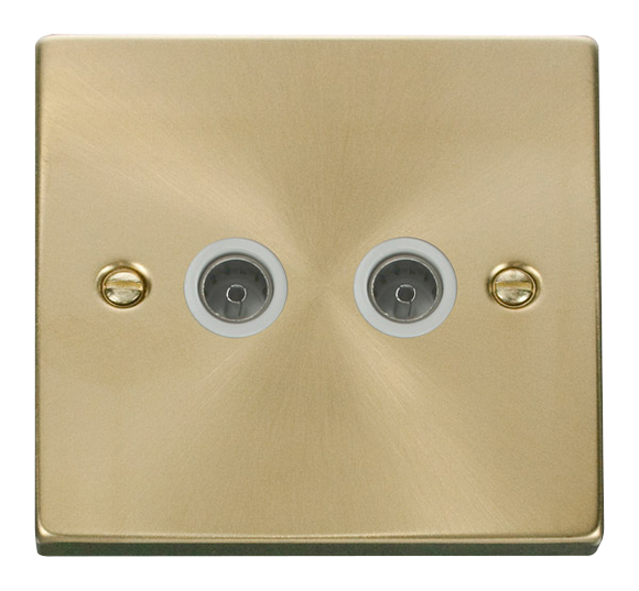 Click® Scolmore Deco® VPSB066WH Twin Coaxial Outlet Satin Brass White Insert