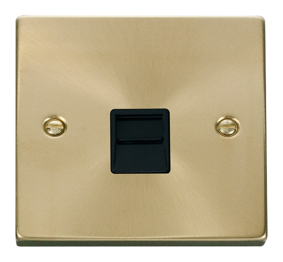Click® Scolmore Deco® VPSB120BK Single Telephone Outlet - Master Satin Brass Black Insert