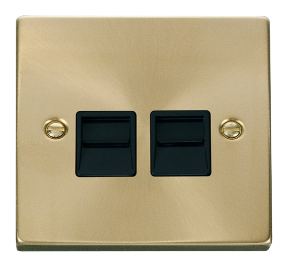 Click® Scolmore Deco® VPSB121BK Twin Telephone Outlet - Master Satin Brass Black Insert