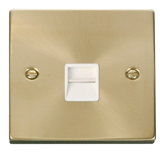 Click® Scolmore Deco® VPSB125WH Single Telephone Outlet - Secondary Satin Brass White Insert