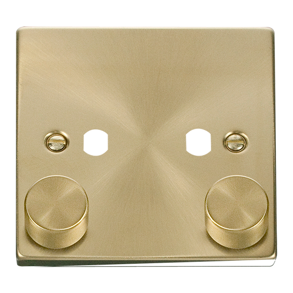 Click® Scolmore Deco® VPSB152PL 2 Gang Dimmer Plate & Knobs (800W Max) - 2 Apertures Satin Brass  Insert