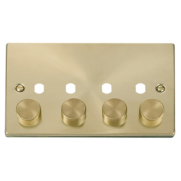 Click® Scolmore Deco® VPSB154PL 4 Gang Dimmer Plate & Knobs (1600W Max) - 4 Apertures Satin Brass  Insert