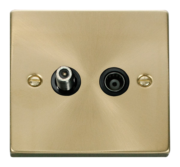 Click® Scolmore Deco® VPSB157BK Isolated Satellite & Isolated Coaxial Outlet Satin Brass Black Insert
