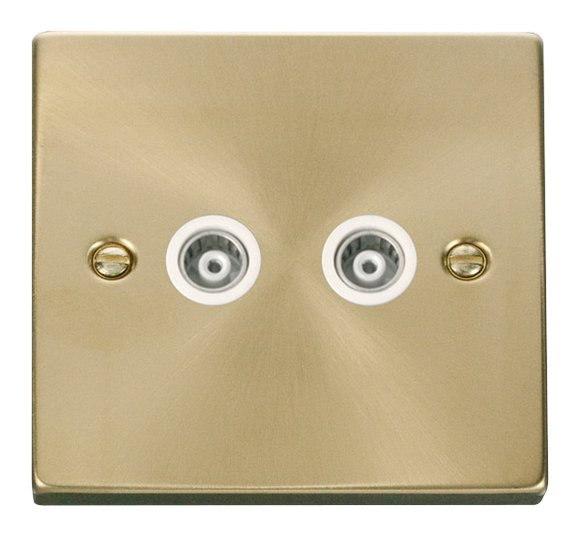 Click® Scolmore Deco® VPSB159WH Twin Isolated Coaxial Outlet  Satin Brass White Insert
