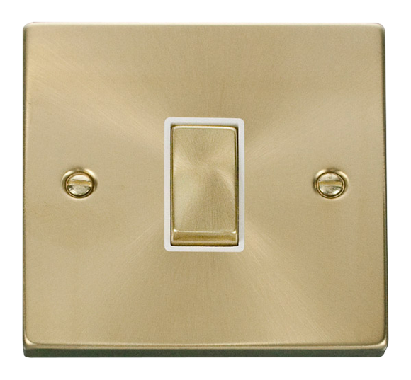 Click® Scolmore Deco® VPSB411WH 10AX Ingot 1 Gang 2 Way Plate Switch Satin Brass White Insert