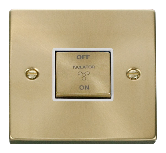 Click® Scolmore Deco® VPSB520WH 10A Ingot 3 Pole Fan Isolation Plate Switch  Satin Brass White Insert