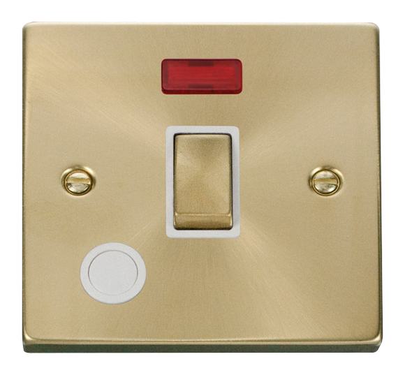 Click® Scolmore Deco® VPSB523WH 20A Ingot DP Switch With Neon Satin Brass White Insert
