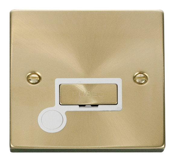 Click® Scolmore Deco® VPSB550WH 13A Ingot Fused Connection Unit Satin Brass White Insert