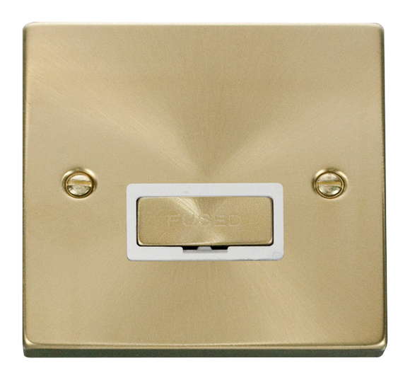 Click® Scolmore Deco® VPSB750WH 13A Ingot Fused Connection Unit Satin Brass White Insert