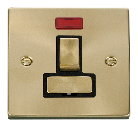 Click® Scolmore Deco® VPSB752BK 13A Ingot DP Switched Fused Connection Unit With Neon Satin Brass Black Insert