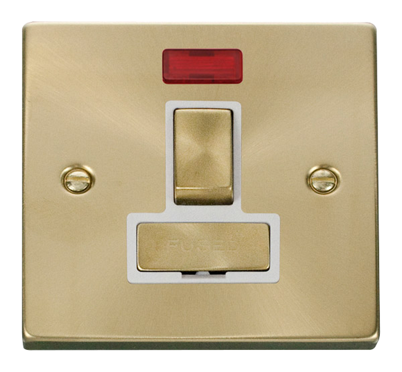 Click® Scolmore Deco® VPSB752WH 13A Ingot DP Switched Fused Connection Unit With Neon Satin Brass White Insert