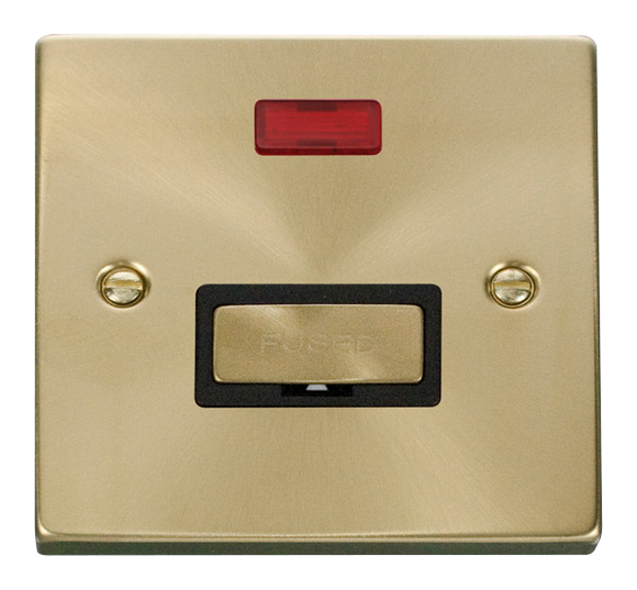 Click® Scolmore Deco® VPSB753BK 13A Ingot Fused Connection Unit With Neon Satin Brass Black Insert