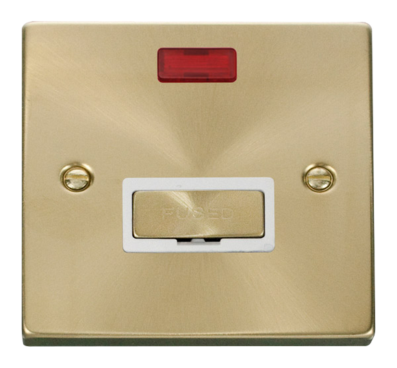 Click® Scolmore Deco® VPSB753WH 13A Ingot Fused Connection Unit With Neon Satin Brass White Insert
