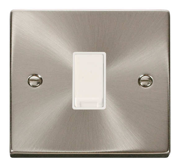 Click® Scolmore Deco® VPSC011WH 10AX 1 Gang 2 Way Plate Switch Satin Chrome White Insert