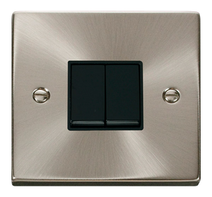 Click® Scolmore Deco® VPSC012BK 10AX 2 Gang 2 Way Plate Switch Satin Chrome Black Insert