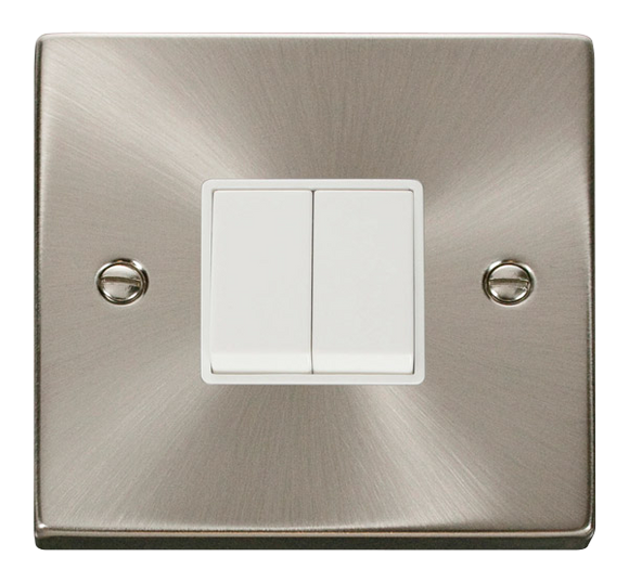 Click® Scolmore Deco® VPSC012WH 10AX 2 Gang 2 Way Plate Switch Satin Chrome White Insert