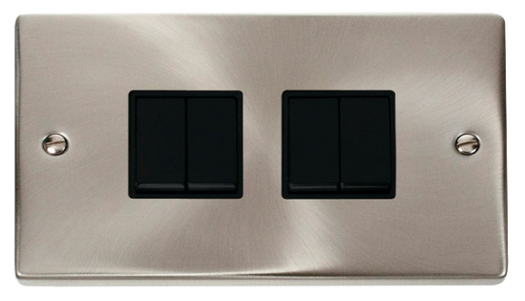 Click® Scolmore Deco® VPSC019BK 10AX 4 Gang 2 Way Plate Switch Satin Chrome Black Insert