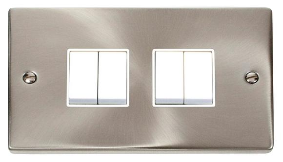 Click® Scolmore Deco® VPSC019WH 10AX 4 Gang 2 Way Plate Switch Satin Chrome White Insert