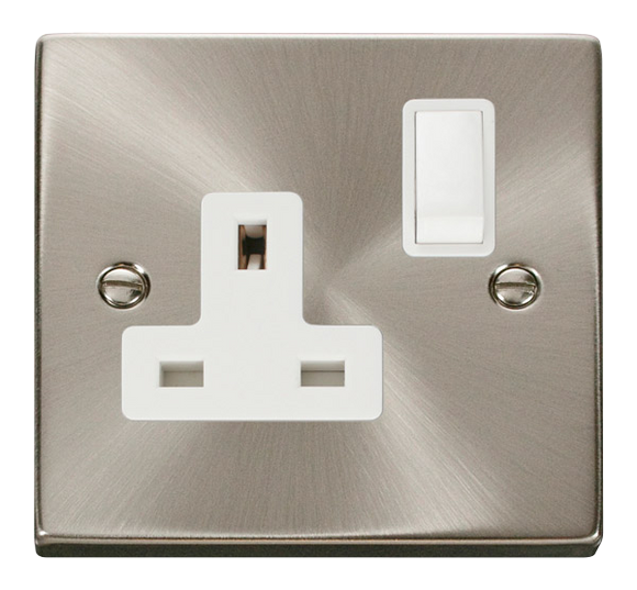 Click® Scolmore Deco® VPSC035WH 13A 1 Gang DP Switched Socket Satin Chrome White Insert