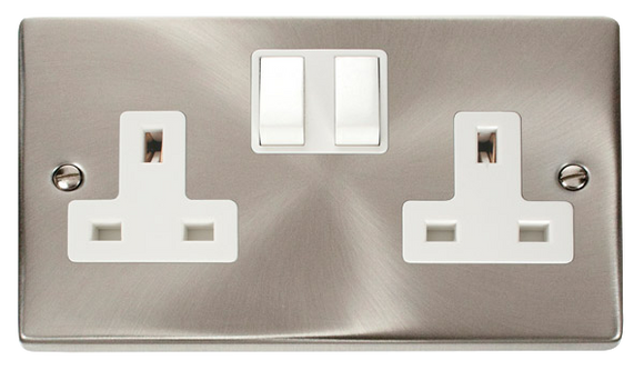 Click® Scolmore Deco® VPSC036WH 13A 2 Gang DP Switched Socket (Twin Earth) Satin Chrome White Insert