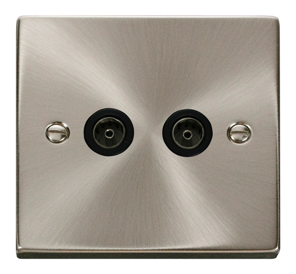 Click® Scolmore Deco® VPSC066BK Twin Coaxial Outlet Satin Chrome Black Insert