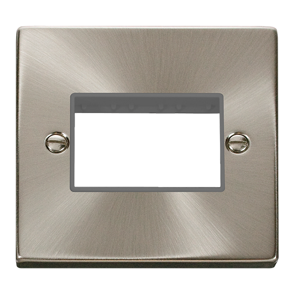 Click® Scolmore Deco® VPSC403GY 1 Gang MiniGrid® Unfurnished Plate - 3 Apertures Satin Chrome Grey Insert