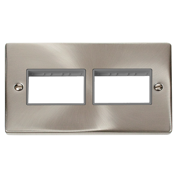 Click® Scolmore Deco® VPSC406GY 2 Gang MiniGrid® Unfurnished Plate - 2 x 3 Apertures Satin Chrome Grey Insert
