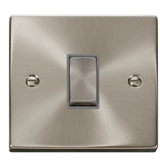 Click® Scolmore Deco® VPSC411GY 10AX Ingot 1 Gang 2 Way Plate Switch Satin Chrome Grey Insert