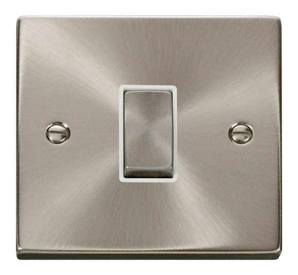 Click® Scolmore Deco® VPSC411WH 10AX Ingot 1 Gang 2 Way Plate Switch Satin Chrome White Insert