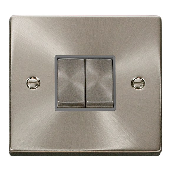 Click® Scolmore Deco® VPSC412GY 10AX Ingot 2 Gang 2 Way Plate Switch Satin Chrome Grey Insert