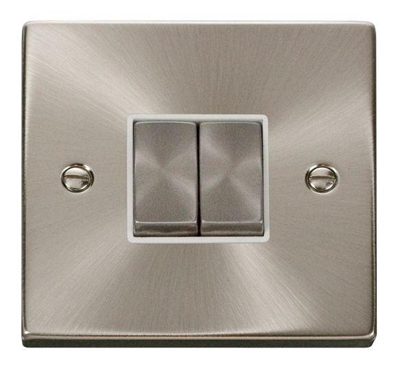Click® Scolmore Deco® VPSC412WH 10AX Ingot 2 Gang 2 Way Plate Switch Satin Chrome White Insert