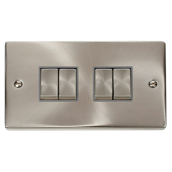 Click® Scolmore Deco® VPSC414GY 10AX Ingot 4 Gang 2 Way Plate Switch Satin Chrome Grey Insert