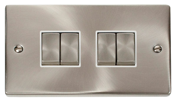 Click® Scolmore Deco® VPSC414WH 10AX Ingot 4 Gang 2 Way Plate Switch Satin Chrome White Insert