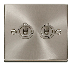 Click® Scolmore Deco® VPSC422 10AX 2 Gang 2 Way Toggle Switch Satin Chrome  Insert
