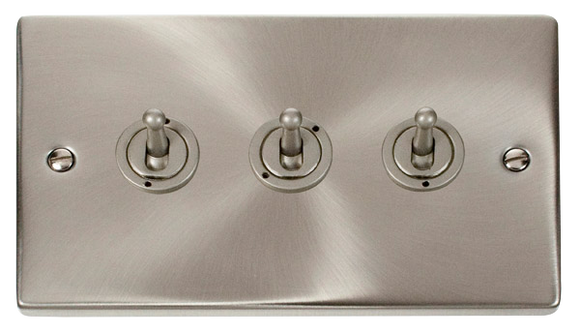 Click® Scolmore Deco® VPSC423 10AX 3 Gang 2 Way Toggle Switch Satin Chrome  Insert