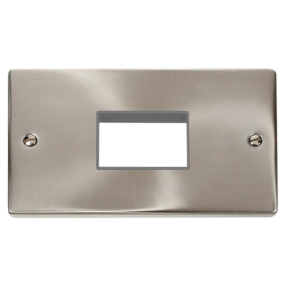 Click® Scolmore Deco® VPSC432GY 2 Gang MiniGrid® Unfurnished Plate - 3 Apertures Satin Chrome Grey Insert