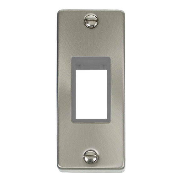 Click® Scolmore Deco® VPSC471GY 1 Gang MiniGrid® Unfurnished Architrave Plate - 1 Aperture Satin Chrome Grey Insert
